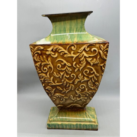 Allure Marion rouge House Vintage Style Embossed Green & Brown Vase tin READ - Picture 5 of 7